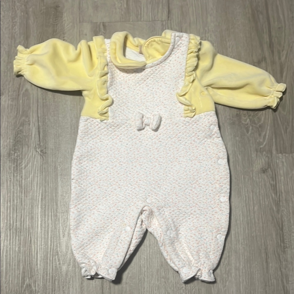 Yellow and White Baby Romper with Bow